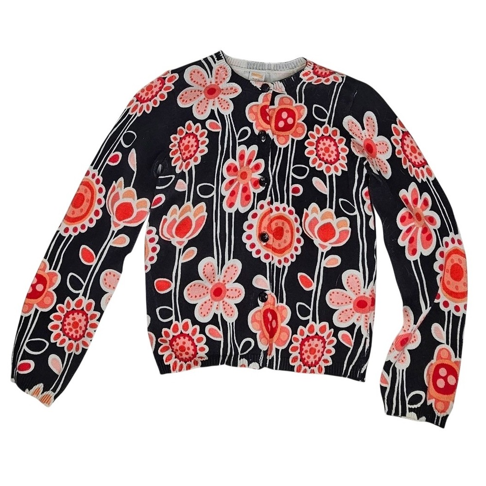 Gymboree Girls Black Pink Orange Floral Mod Cotton Cardigan Sweater Size M 7-8